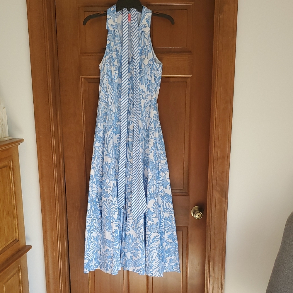 Lilly PULITZER Blue and White CORALS Maxi Dress sz 4